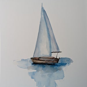 Sailboat Art Print - Facing Left - Loose Style - Watercolor Design - Lora Cavallin Art