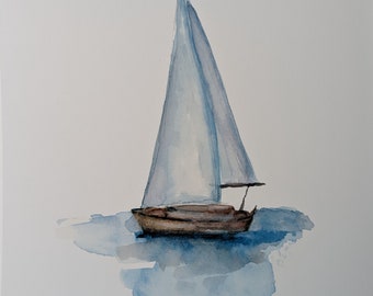 Segelboot Kunstdruck - Nach Links - Loser Stil - Aquarell Design - Lora Cavallin Art