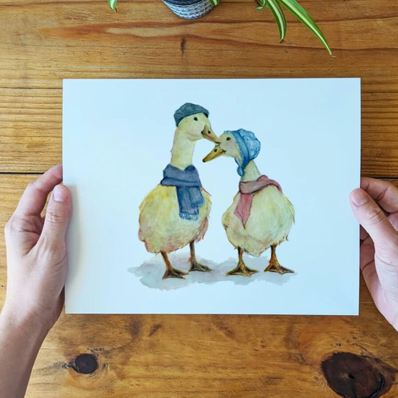 Wunderliche Ente Art Print - Enten auf einem Spaziergang - Aquarell Design - Giclée Druck - Kinderzimmer Wand Dekor - Kunst - Nur Kunstdruck von Lora Cavallin Bild 1