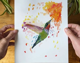 Hummingbird Art Print  - Watercolor Design - Bird Wall Art - Lora Cavallin Art Print Only