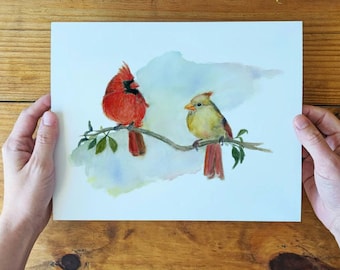 Male and Female Cardinal Birds Print - Watercolor Design - Lora Cavallin Art Print Only