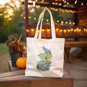 Great Blue Heron Watercolor Art - Cotton Canvas Tote Bag