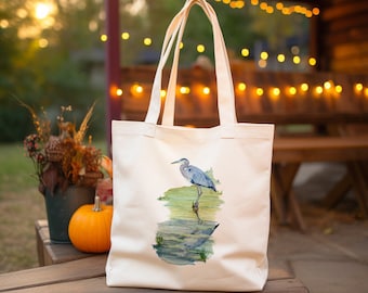 Great Blue Heron Watercolor Art - Cotton Canvas Tote Bag