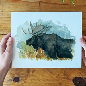 Impresión artística de alce en acuarela - Decoración de pared inspirada en la naturaleza - Impresión giclée - Impresión artística de Lora Cavallin únicamente