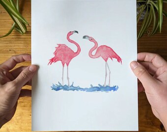 Flamingo Art Print - Loose Watercolor Design - Happy Wall Art - Lora Cavallin Art Print Only