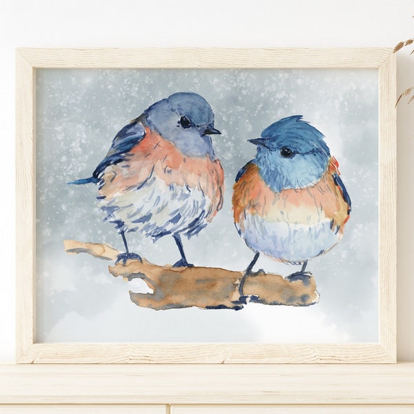 BLUEBIRD Art Print - Watercolor Design - Lora Cavallin Art