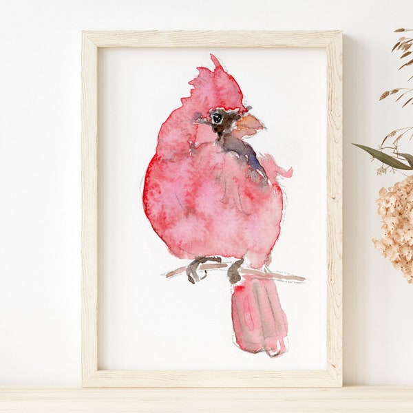 Red Cardinal -  Loose Watercolor art by Lora Cavallin - Watercolor Paper - Wall Decor