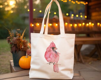 Red Cardinal - Cotton Canvas Tote Bag - Gift to bird owner and Bird lover