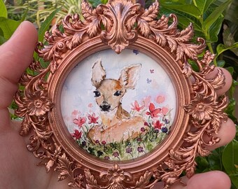 Hjortunge och blommor — Runt inramat konsttryck