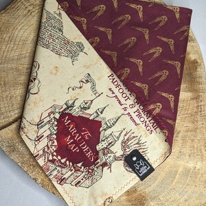 Mapa de Merodeadores y Snitch Dorada Bandana de doble cara - 100% Algodón - Máscara facial a juego disponible