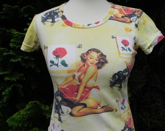 Vintage * * t-shirt with PinUp-girl size 36/38