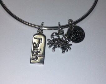 Jewelry: Silver Bangle Bracelet with 3 Silver Charms