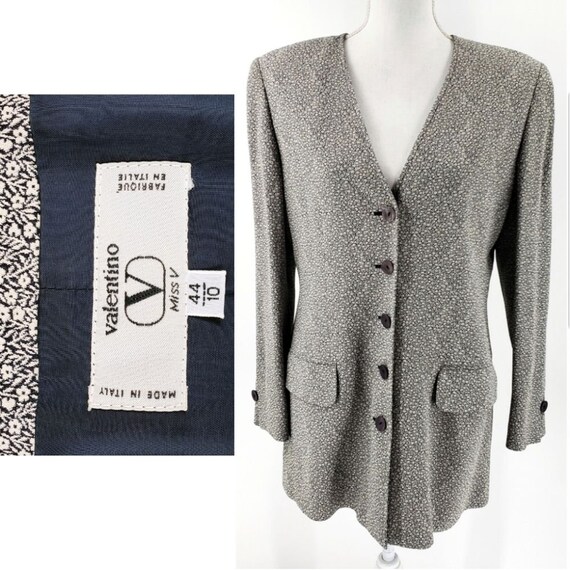 Valentino Vintage Jacket Blazer Collarless Long Fl