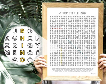 A Trip To The ZOO - Coloring Word Search Check List Poster-Print, Animals, Unique Child's Wall Art, Classroom Decor, For Your Home