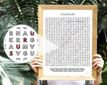 Dinosaurs Coloring Word Search Poster-Print, Unique Child's Room Wall Art, Gifts for Him/Her, Decor For Your Home