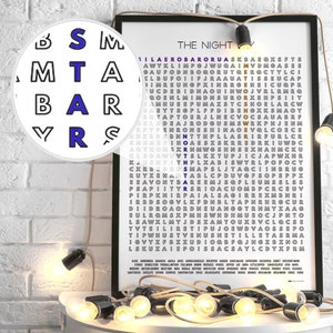 The Night Sky Astronomy Check List Word Search Wall Art Poster-Print, Unique Gifts for Couple, Decor For Your Home image 1