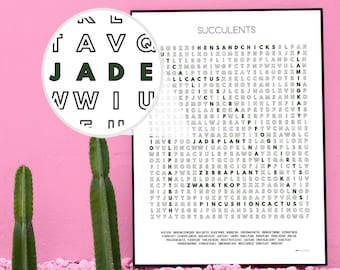 30 Succulents Check List Word Search Poster-Print, Unique Gifts for Him/Her/Plant Lover, Wall Decor For Your Home