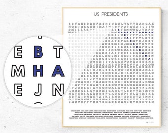 US Presidents Word Search Wall Art Poster-Print, Classroom Decor, Unique Learning Tool