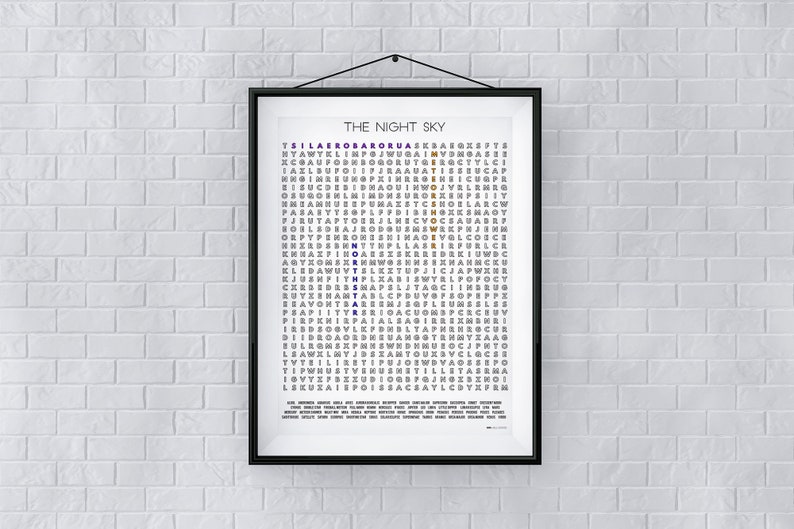 The Night Sky Astronomy Check List Word Search Wall Art Poster-Print, Unique Gifts for Couple, Decor For Your Home image 3