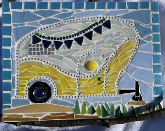 Folksy vintage lil yellow camper mosaic home decor