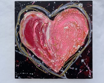 Textured Heart in pink and red with Gold accents.