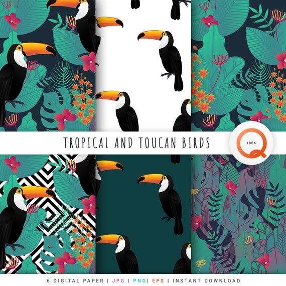 Tropical Digital Paper Pack Floral Wallpaper Forest Green Etsy