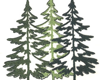 Medium Three Majestic Pine Trees Machine Embroidery Design (Available in 3 sizes)