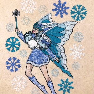 Large Winter Faerie and Snowflakes Machine Embroidery Design