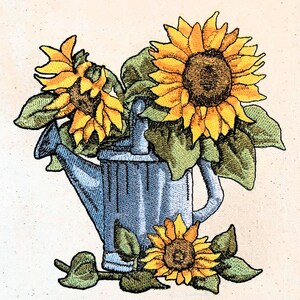 Small Sunflowers in a Watering CanMachine Embroidery Design  (Available in 3 sizes)