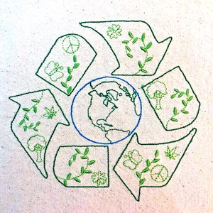 Medium Recycle symbol with whimsical details line art Machine Embroidery Design