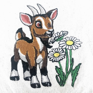 Baby Goat and Daisies Medium Machine Embroidery Design *Available in multiple sizes-different listings