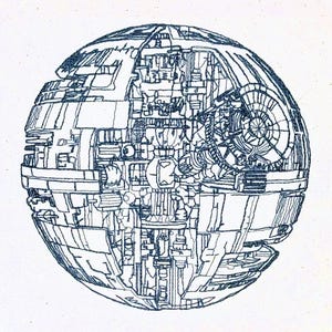 Death Star Line Drawing Machine Embroidery Design (Fits 5x7 inch hoop)