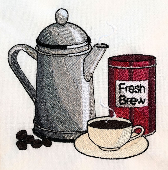 Old Fashioned Coffee Pot Machine Embroidery Design 