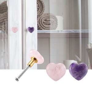 Rose Quartz Cabinets Pulls, 4X Modern Pulls Knobs, Heart Shaped Door Drawer Knobs, Amethyst Crystal Drawer Knobs,  Stone Closet Knob