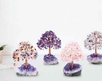 Seven Chakra Crystal Tree/ Crystal Tree of Life/ Wishing Tree on Amethyst Cluster/ Rose Quartz Tree/ Amethyst Tree/Fluorite Tree/Money Tree