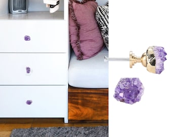 Amethyst Cluster Cabinet Knobs, Decorative Drawer Pull Handle, Amethyst Geode Druzy Cabinet Pulls,Kitchen Wardrobe Pull,Raw Amethyst Cluster