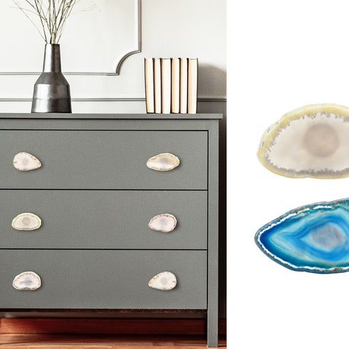 Large Blue Agate Slice Gemstone Drawer Handles Pulls Knobs Etsy