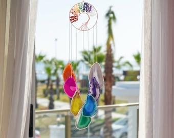 7 Chakra Crystal Wind Chime, Tree of Life Wall Ornament, Boho Hanging Decor, Healing Gemstone Yoga Meditation Decor, Valentines Day Gift