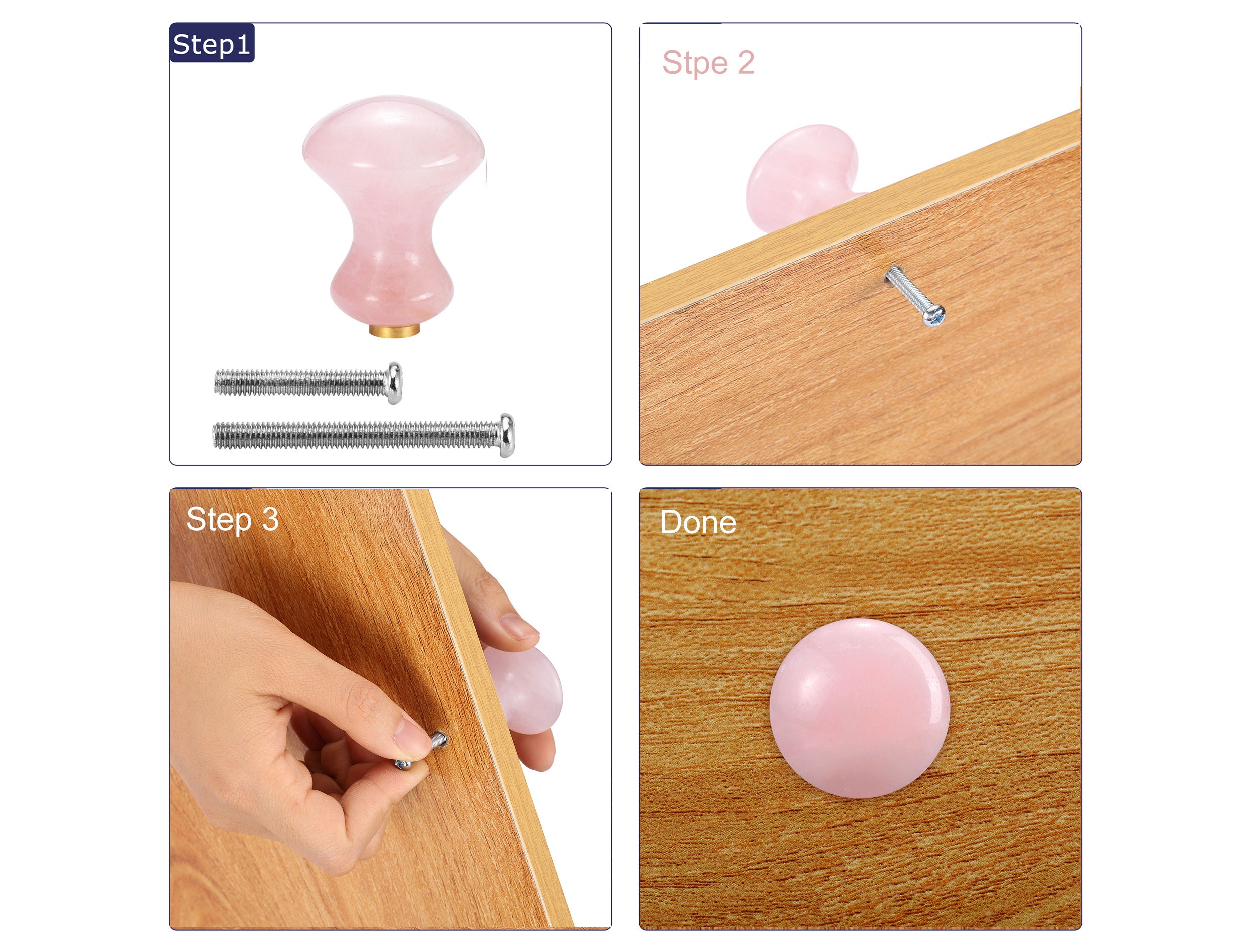 Rose Quartz Knobs 4 Pack/ Crystal Drawer Knobs/ Pink Etsy