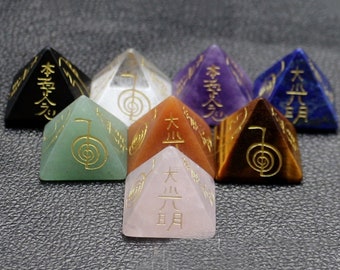 1 Inch Crystals Pyramid w/ Usui Reiki Symbol Engraved , Healing Crystal Decor, Energy Pyramid, Reiki Pyramid,  Healing Stone