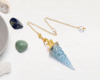 Aquamarine Pendulum w/ Gold Plated Chain, 7 Chakra Beads Pendulum, Lapis Lazuli Pendulum, Tourmaline Pendulum, Amethyst Dowsing
