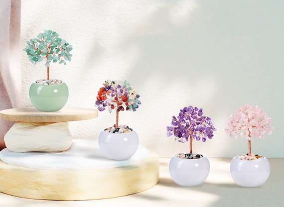 7 Chakra Crystal Tree of Life, Ceramics Base, Bonsai Tree for