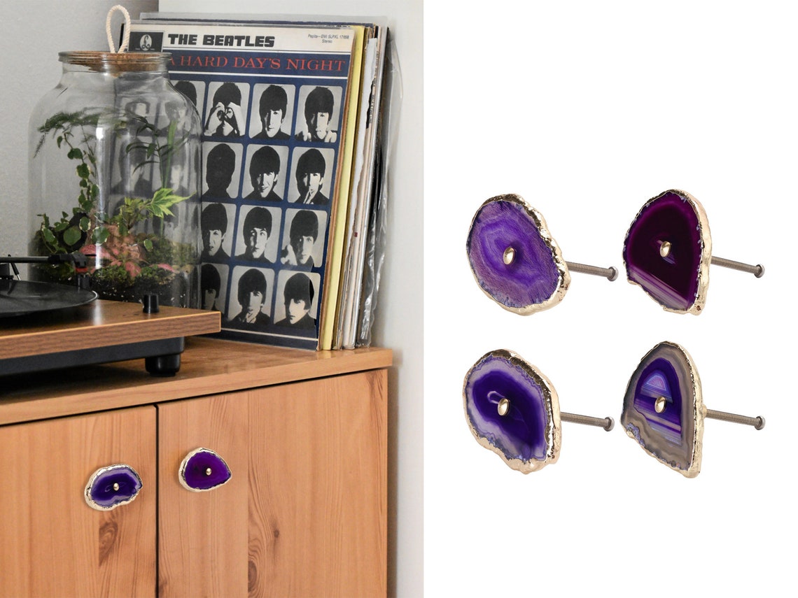 4x Agate Knobs Set / Blue Agate Hardware/ Purple Agate Etsy