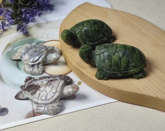 Turtle Statue Natural Jade Gemstone Animal Sculpture for Longevity and Luck, 3 Inch Sea Turtle Decor, Turtles Sculpture Animals Collection