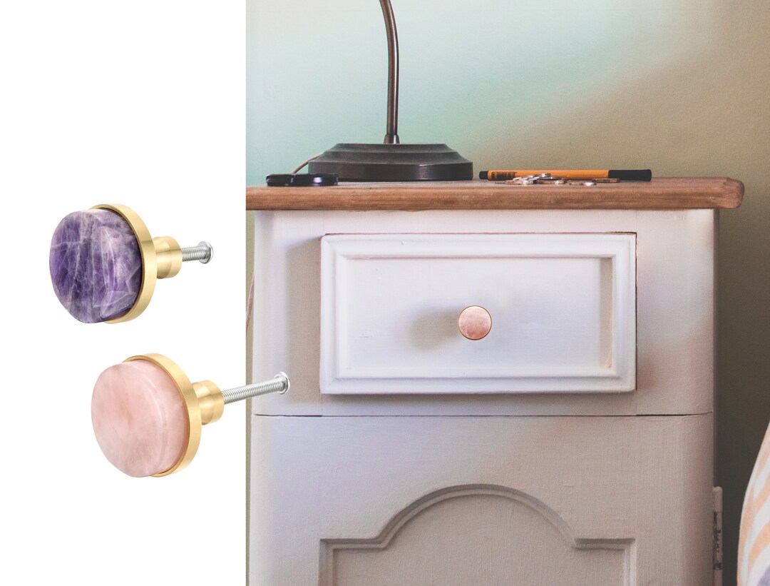 Amethyst Drawer Knobs 4 Pack Rose Quartz Knobs Stone Etsy