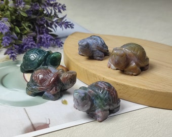 Hand Carved Turtle Gemstone Crystal Tortoise Pocket Stone Animal Figurines Pocket Statue Sculpture for Gift Decoration, 2 Inch