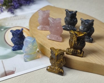 40mm Healing Crystal Owl, Carved Gemstone Wise Owl Statue, Cute Baby Owl Carving, Owl Figurine Home Decor, Lovely Animals Sculpture