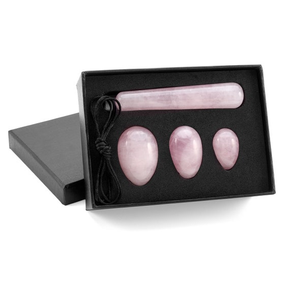 Rose Quartz Yoni Eggs Massage Wand Kit 3pcs Yoni Eggs Rose Quartz Wand Gua Sha Facial Massage Tool Kegel Exercise Mother Days Gift