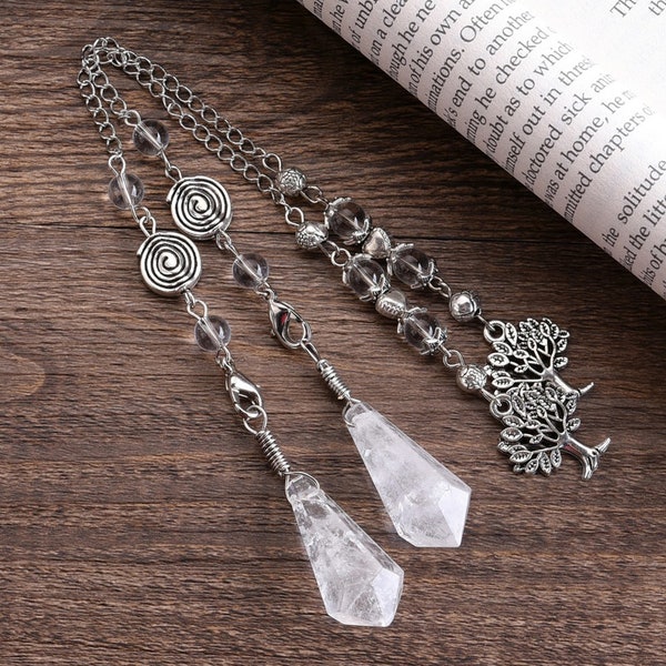 Pendule à quartz avec breloque arbre de vie/ pendule à quartz rose/ pendule améthyste/ outil de divination/ Reiki/ Wicca/ pendule à pierres précieuses