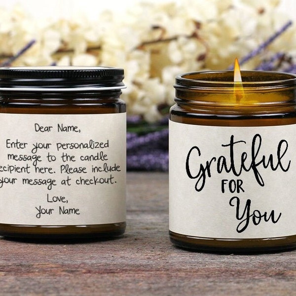 Grateful for You Candle Greeting - Small Thank You Card Gift - Personalized Message Appreciation Candle - Coworker Employees Thank you Ideas